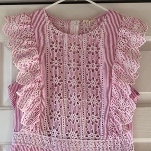 Eyelet Ruffle Dress Pink & White stripe